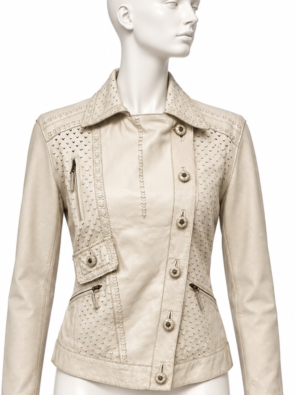 Benedetta Novi Ivory Leather Jacket